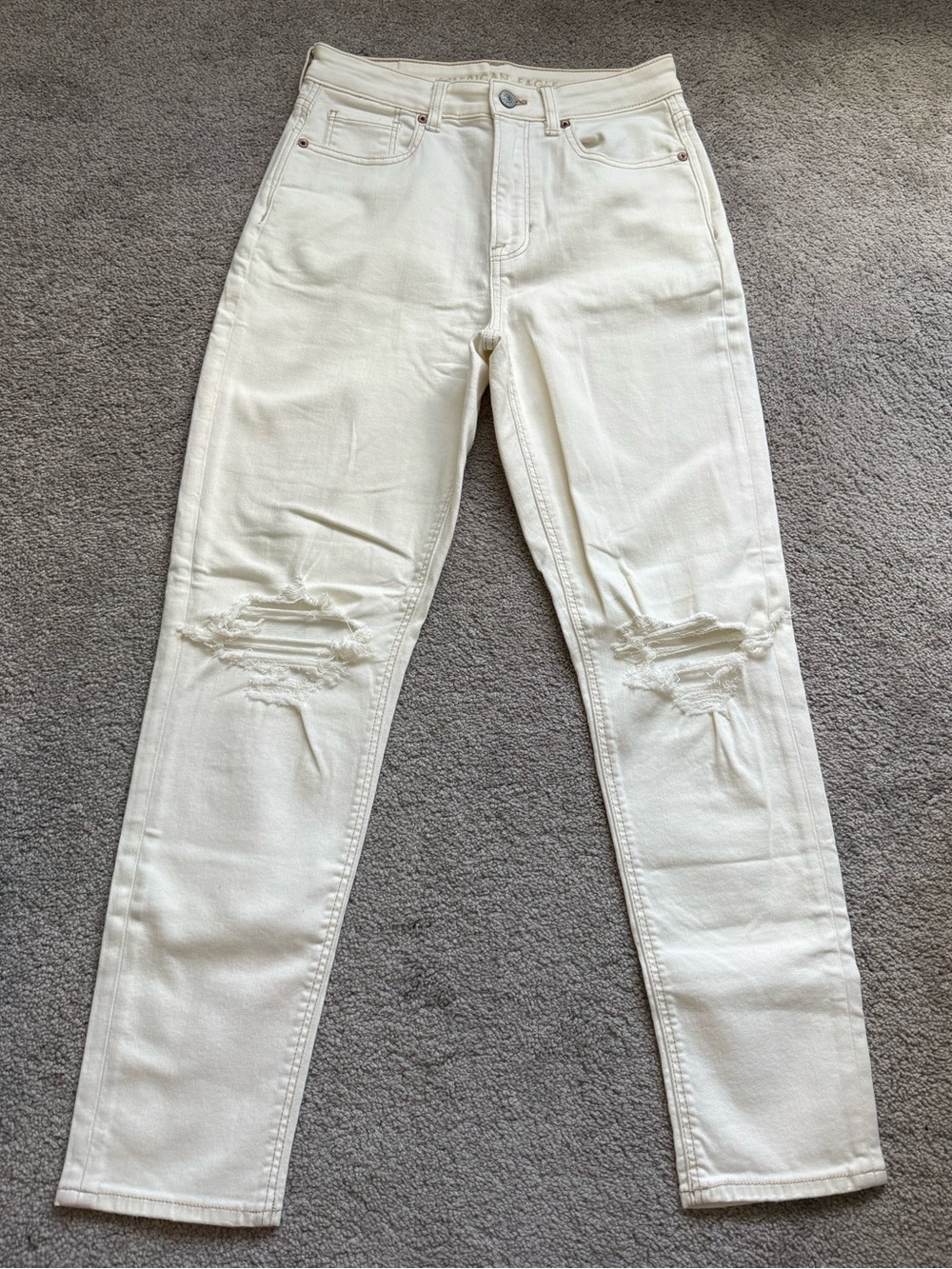 American Eagle Outfitters White High-Rise Distressed Jeans